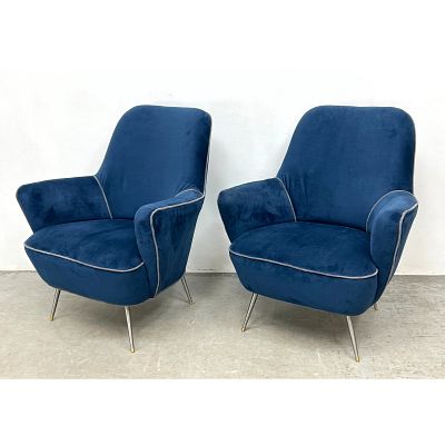 Pair Vintage Italian Modern Lounge Chairs. 2 Tone Steel Legs. Heavy construction. ISA Bergamo 