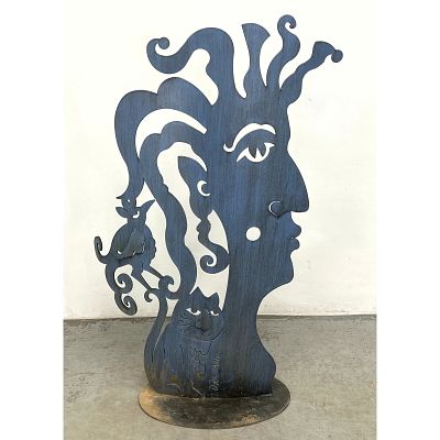 Large Don Drumm Figural Garden Sculpture. Donald Drum. Painted finish. Dimensions: Height: 48 