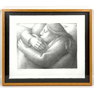 GEORGE TOOKER Lithograph of Couple Hugging. "The Embrace". Pencil Signed, 25/175. Dimensions: 