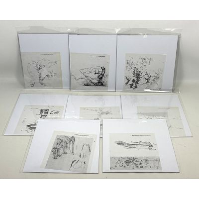 8pc Alvar Aalto Limited Edition Vellum Prints from the 1978 Museum of Finnish Architecture 