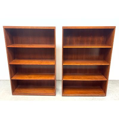 Pair Matching Kimball Bookcases. Adjustable Feet. Dimensions: Height: 54.5 inches, Width: 36 