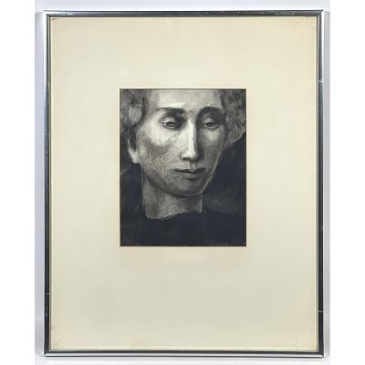 Leslie Snow 1970 monochromatic ink wash drawing on paper, titled Study of a Woman Dimensions: 