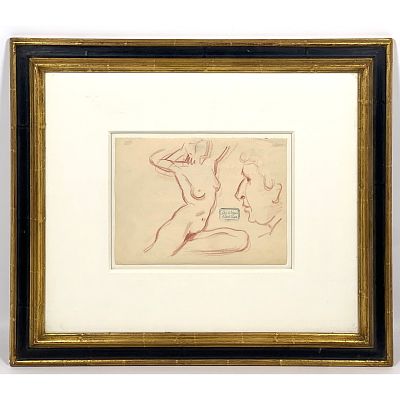 Willi Wroger Nachlass Nude study Etching Print. Framed under glass. Dimensions: Frame Height: 