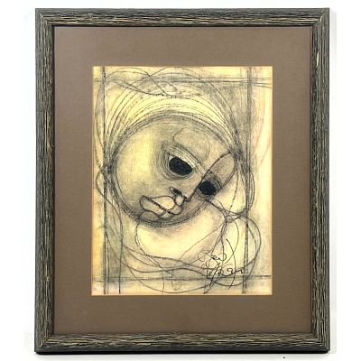 Ben Macala, Modernist Figure, Charcoal on Paper Drawing, 1982, Dimensions: Frame Height: 18 