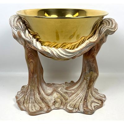 Composite and Brass Art Nouveau Style Center Bowl Stand. Dimensions: Height: 15 inches, Width: 