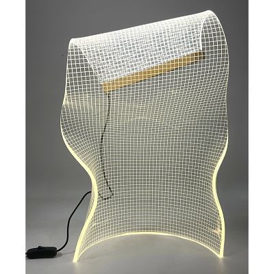 Contemporary Modern Acrylic Wave Table Lamp with Grid Pattern. Dimensions: Height: 18 inches 