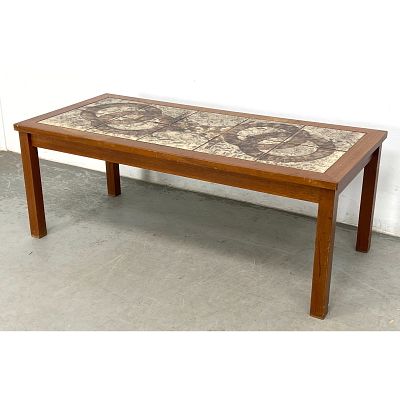 Gangso Mobler Danish Modern Tile Top Coffee Table. Dimensions: Height: 16.5 inches, Width: 44.5 
