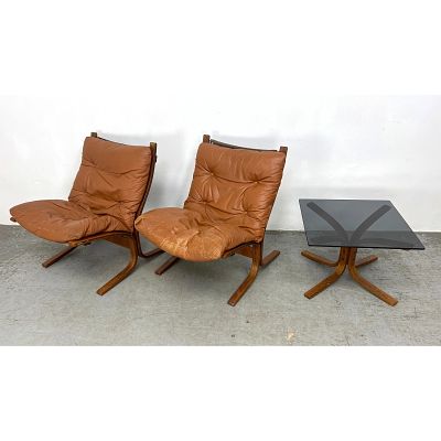 3pcs Ingmar Relling for Westnofa, Norway Living room Furniture. Pair lounge chairs and Coffee 