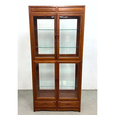 Chinese Hardwood Display Curio Cabinet. Opens to both sides. glass shelves. Dimensions: Height: 