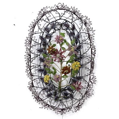 Handmade Antique French Beaded Immortelle Funerary Wreath. Glass Seed Beads strung on and 