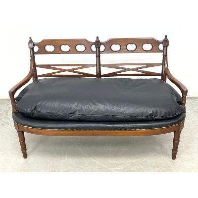 Neoclassical-style double chair-back settee manufactured by the Kittinger Furniture Company 
