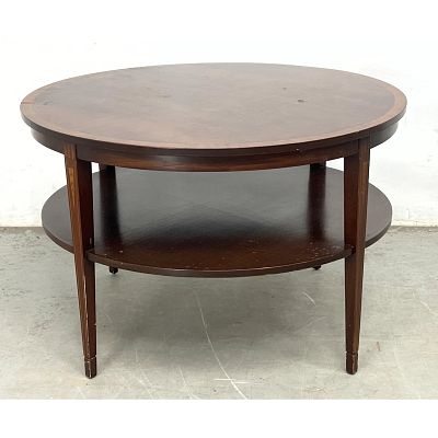 Circular Federal Revival style coffee or cocktail table produced by the Charak Furniture Co 