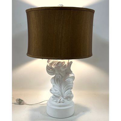 White Plaster Dorothy Draper Style Scrolled Leaf Lamp. Roche Acanthus Dimensions: Height: 29 