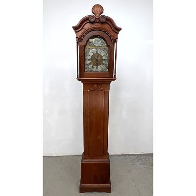 18th-century tall case clock by Rudy Stoner of Lancaster, Pennsylvania. The case is constructed 