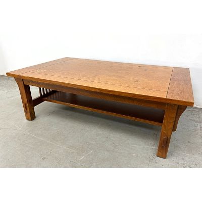 Arts and Crafts style Coffee Table. Bow Tie Design. Dimensions: Height: 16 inches, Width: 50.25 