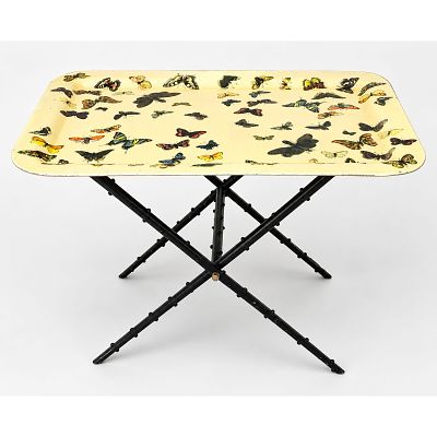 Piero Fornasetti Tray table and Stand with Farfalle Butterfly Motif Lithographed Metal and 