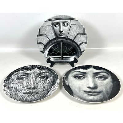 3pc Piero Fornasetti Milan Porcelain Plates from the Tema e Variazioni series numbers 131 212 
