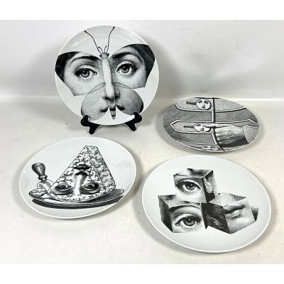 4pc Piero Fornasetti Milano Tema e Variazioni Porcelain Wall Plates featuring Lina Cavalieri 