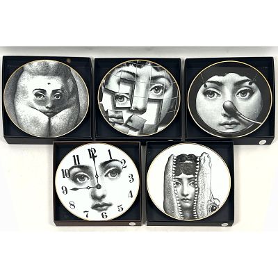 5pc Set Piero Fornasetti for Rosenthal Temi e variazioni Porcelain Plates featuring Lina 