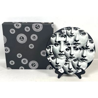 Fornasetti Milano Tema e Variazioni Number 165 Porcelain Wall Plate with Lina Cavalieri Collage 