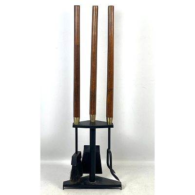 Mid-Century Modern Seymour Manufacturing Company 4pc Fireplace Tool Set with Tapered Wood 