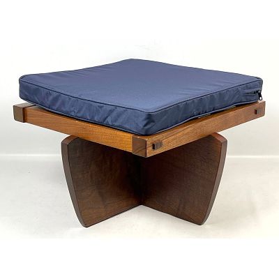 Mira Nakashima Woodworker Walnut Greenrock Ottoman with Woven Webbing Signed Nakashima October 