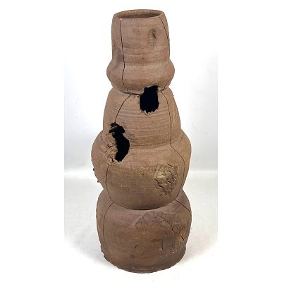 PETER VOULKOS Stack Unglazed Pottery Vase Sculpture. Faint signature. Dimensions: Height: 23 