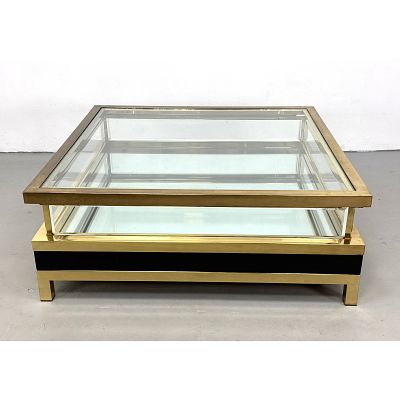 Large Vintage Italian Brass and Glass Sliding Top Vitrine Coffee Table. Karl Springer style. 