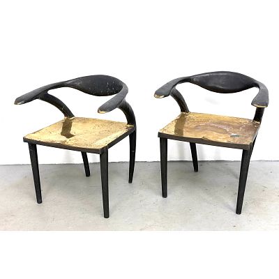 Pair of Postmodern Sculptural Cast Bronze Armchairs. Unsigned. Dimensions: Height: 27.5 inches 