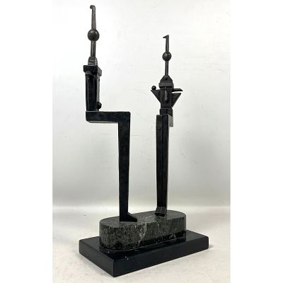 Terry Thommes bronze sculpture titled Kingdom Couple dated 2001 on 2 tier marble base. Abstract 