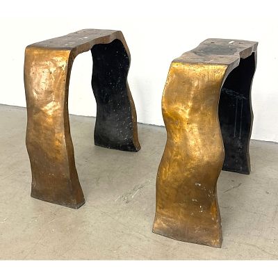Pair Modernist Sculptural Cast Bronze Wavy Pedestal Table Bases. Unmarked. Dimensions: Height: 