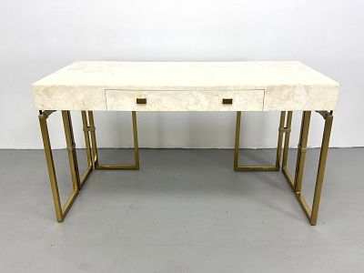 Century Furniture Link Writing Desk. Model SF5686. Stone Laminate and Gold Tone Metal. 