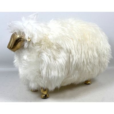 Small sheep sculpture in the style of Francois-Xavier Lalanne. Brass legs and face, genuine 