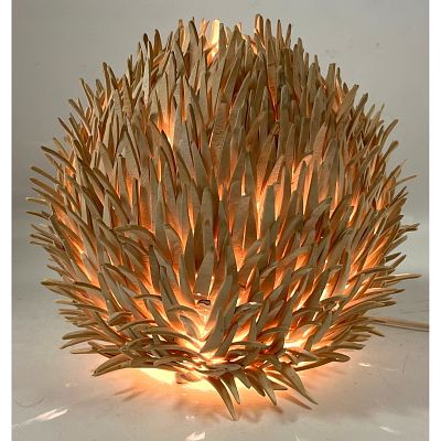 Danish Sea Urchin Table Lamp. Hundreds of bleached coconut wood spines on metal frame. 