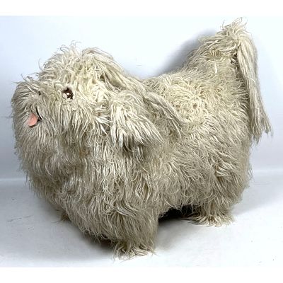 Edna Cataldo Hand Crafted Shaggy Dog Ottoman Sculpture Folk Art Dated 1983 Dimensions: Height: 
