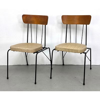 Pr Black Metal Frame Dining Table. Wood Back Rests. Modernist Design. Dimensions: Height: 33 