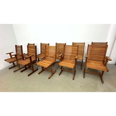 Set 10 Stephen Hynson Dining Chairs. Studio Made Spindle Rod Cantilever Design. 4 Arm and 6 