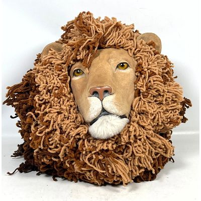 Vintage 1982 E. Arnold Faux Taxidermy Yarn and Fabric Mounted Lion Head Similar to Specimen 
