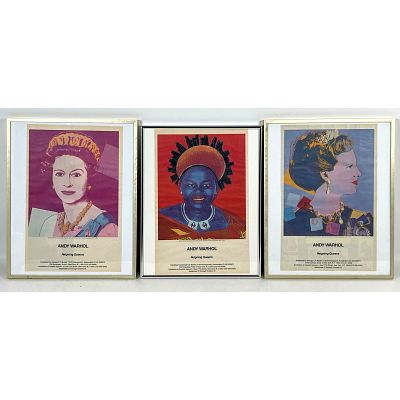 Trio of Andy Warhol Reigning Queens Exhibition Posters. Castelli Uptown 1985. Queen Elizabeth 