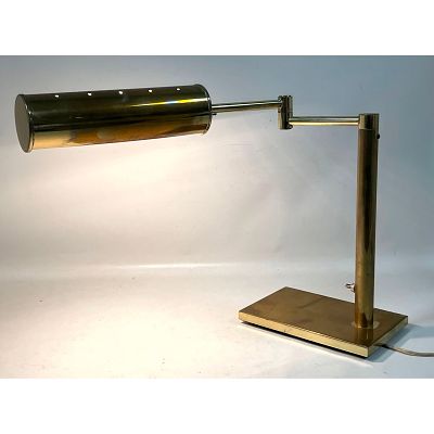 Nessen Studio Brass Swing Arm Desk Lamp with Adjustable Cylindrical Shade. Mid Century Modern. 