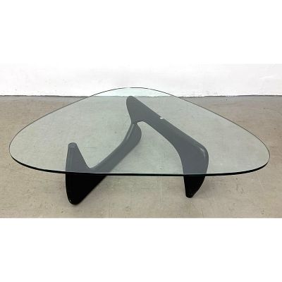 Isamu Noguchi Style Ebonized wood and Glass Coffee Table. Unmarked. Dimensions: Height: 15.5 