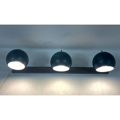 Mid Century Modern 3 Light Eyeball Wall Sconce with Walnut Backing and Adjustable Matte Black 
