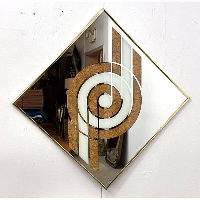 Sharon Art Concept Mid Century Modern Geometric Mirror. Cork and Frosted Glass Design. Reliable 