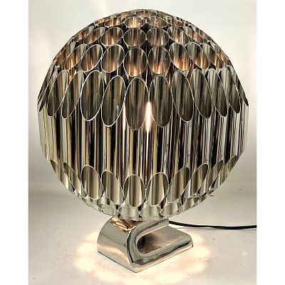 Solid Heavy Ball Table Lamp. in the style of Michel Armand Ruche lamp. Sliced Metal Tubes. 