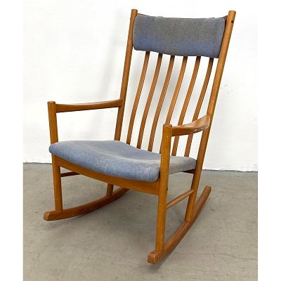 Hans Wegner for Tarm Stole Danish Modern teak Rocking Chair with adjustable headrest 