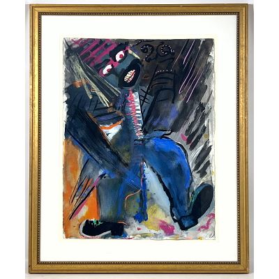 Artist signed Mixed Media On Paper Painting. 1991. Demon Universal. Dimensions: Frame Height: 