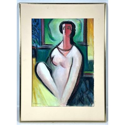 G. Ralph Smith Mixed Media on Paper Titled Repose Modernist Seated Figure Signed Lower Left 