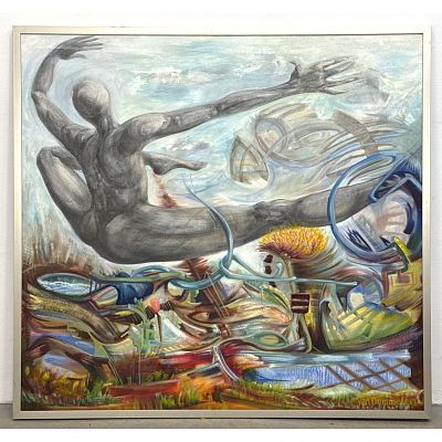 Annelies Van Dommelen Large Surreal Mixed Media Painting on Canvas Contemporary Figural 