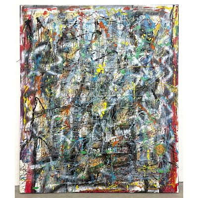 Extra Large Dennis Sakelson Mixed Media Painting on Canvas. Modernist Abstract Expressionist. 
