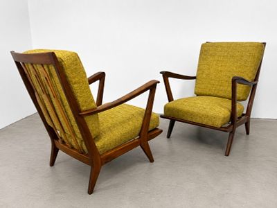 Pair Gio Ponti Lounge Arm Chairs. Model 516. Cassina. Dimensions: Height: 31 inches, Width: 24 
